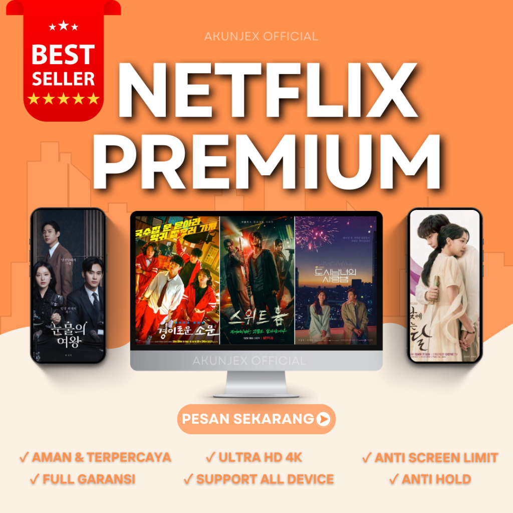 NETFLIXX PREMIUM TERMURAH TIDAK GANTI GANTI AKUN ULTRA HD 4K TV, LAPTOP, HANDPHONE, TABLET, IPAD