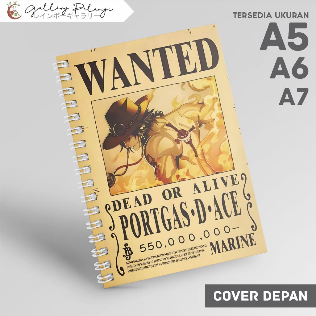 

Notebook Spiral A5 A6 A7 Japan Anime One Piece portgas d ace bounty ACE Bounty
