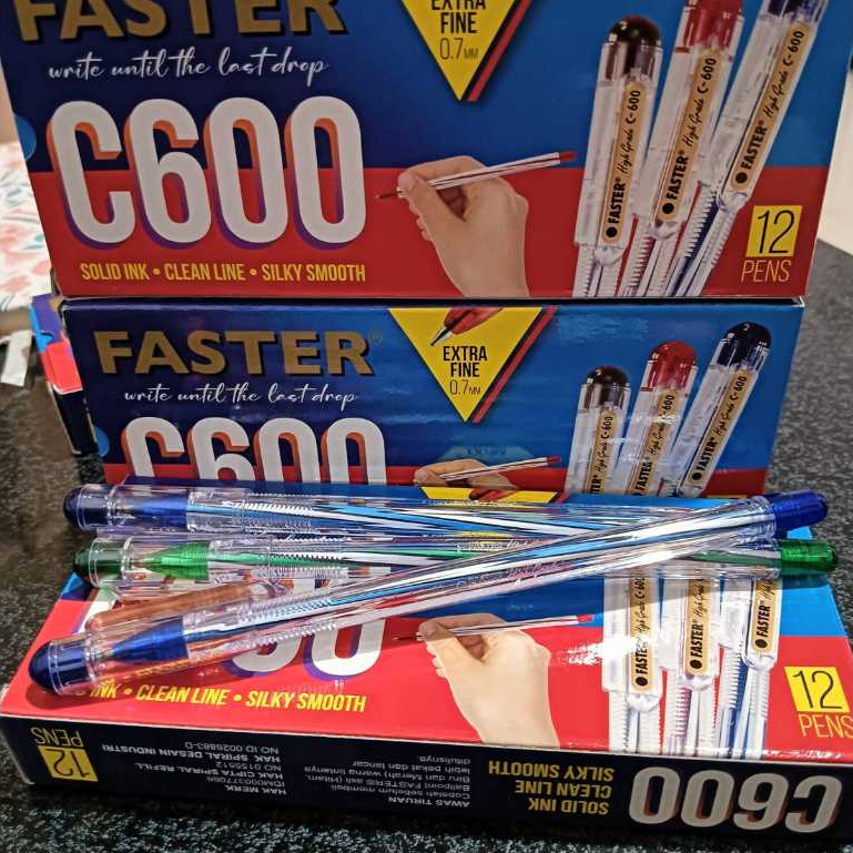 

{satuan} Faster Pulpen C600 Extra Fine 0.7mm HITAM BIRU / Pulpen Faster - per pcs