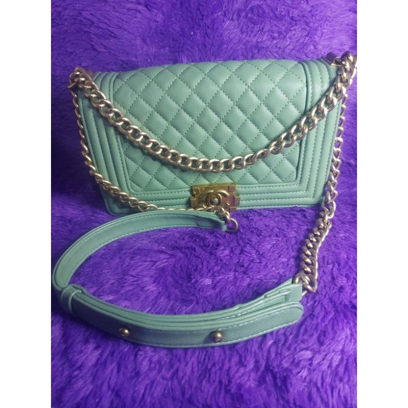 Preloved Chanel Boy Small Caviar Tiffany Green