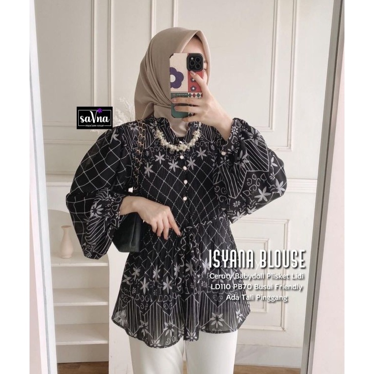 Sudah READY Isyana blouse cream Atasan pakaian wanita terbaru tunik lengan balon kemeja s baju motif
