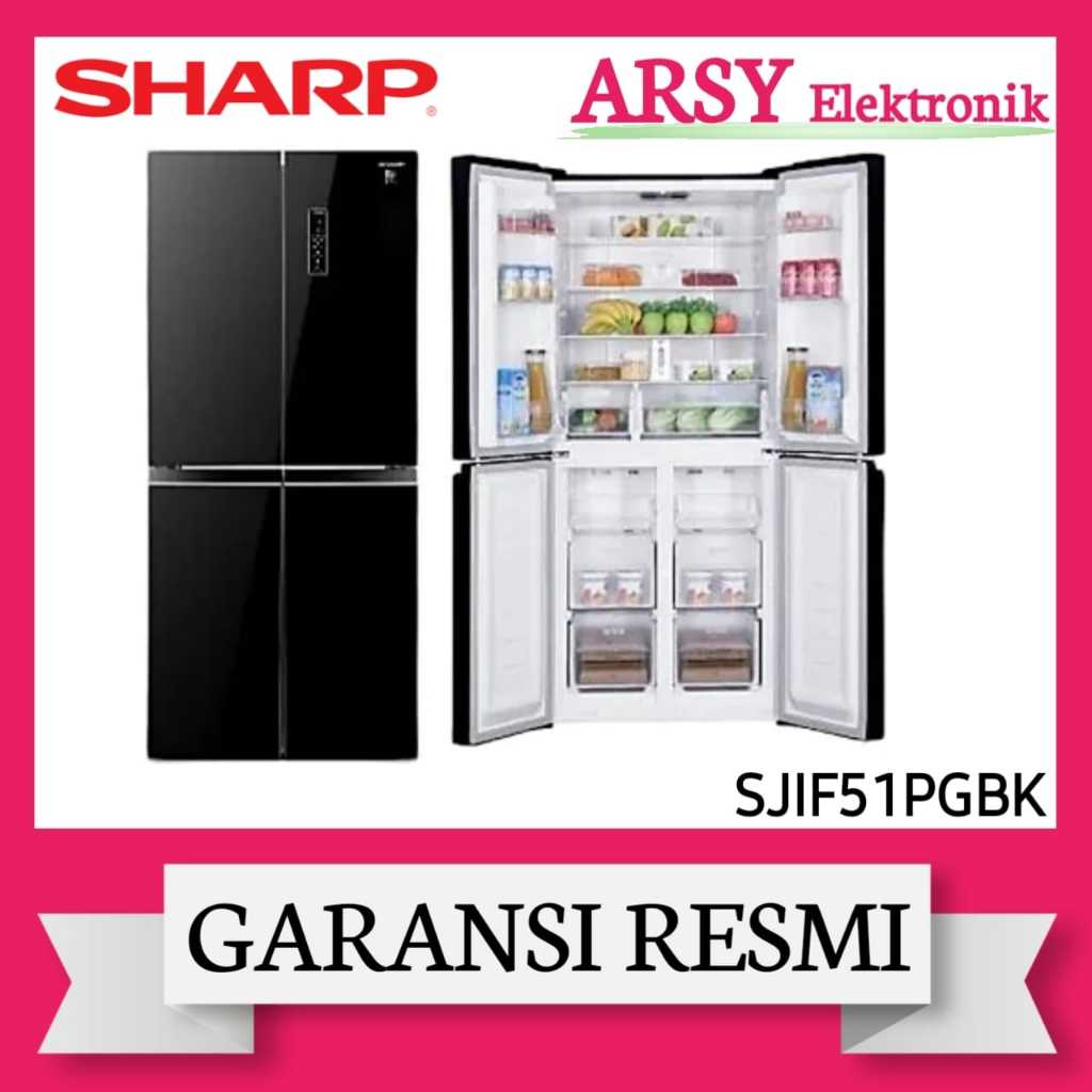 SIDE BY SIDE SHARP 4PINTU SJIF51PGBK/KULKAS SHARP 4PINTU SJIF51PGBK GARANSI RESMI