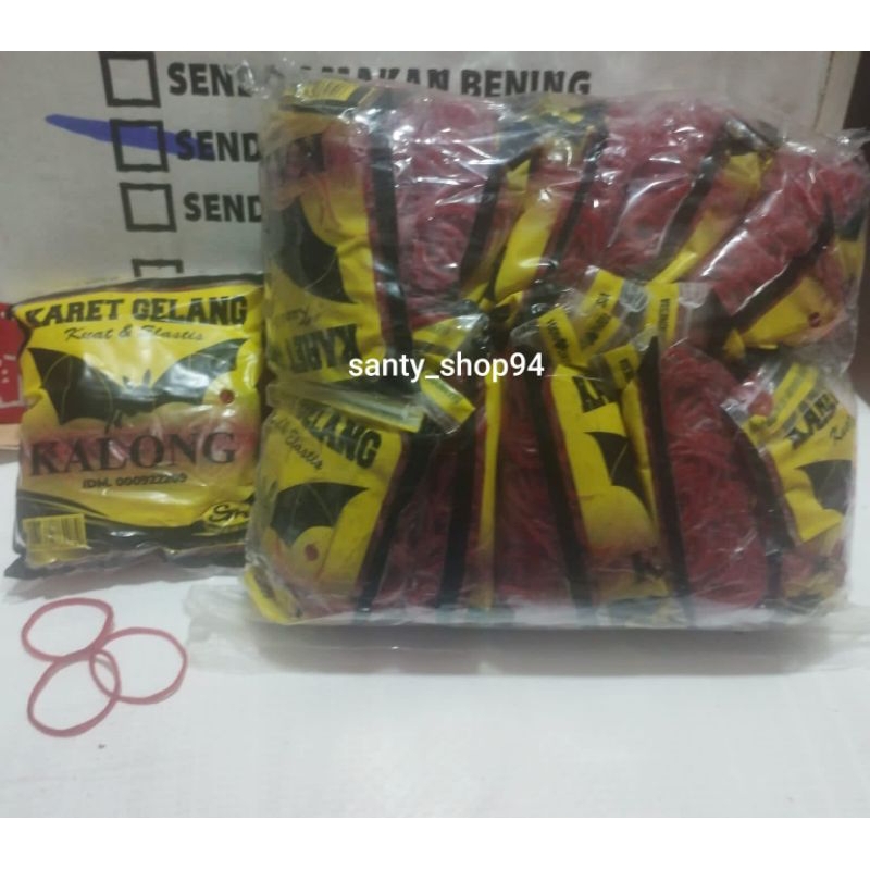

Karet gelang Kalong merah isi 1000gram( 10 pak isi 100gram) diskon