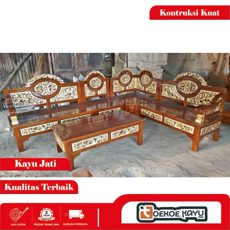 kursi tamu sudut, kursi sudut, kursi tamu nampan kayu jati, kursi sudut tamu kayu jati paling laris
