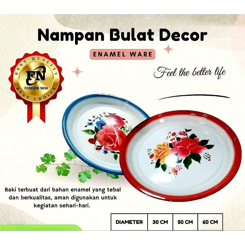 NAMPAN BULAT ENAMEL MOTIF BUNGA UKURAN 30,50 & 60 CM (1PCS)
