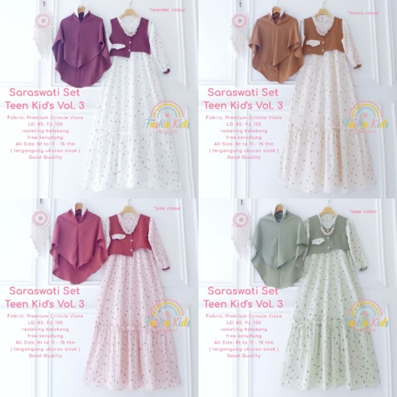 SARASWATI GAMIS SET JILBAB REMAJA BAHAN CRINKLE VIERE Original by Fasha Kids