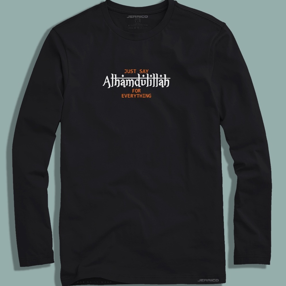 Hemat Jerrico Tshirt motif Alhamdulillah  Kaos Distro Lengan Panjang  Pakaian Pria dan wanita dewasa