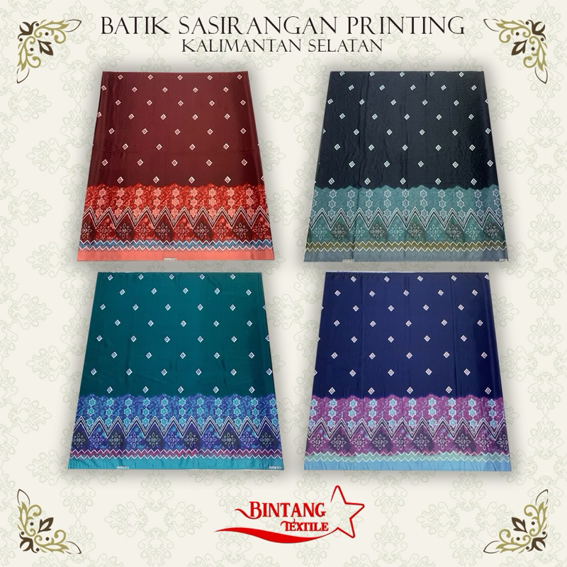 Kain Batik Etnik Khas Kalsel Sasirangan Banjar Pria Wanita Printing bahan Semi Sutera - Harga per se