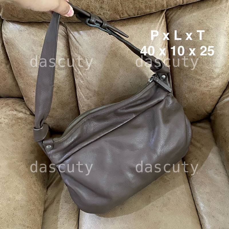 FURLA Brown Leather Shoulder Hobo Bag Tas Kulit Asli PL Preloved