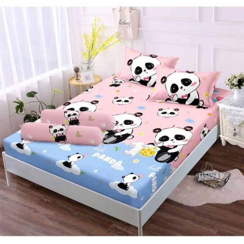 sprei karakter panda pink set sarung bantal dan sarung guling ukuran 180x200 160x200