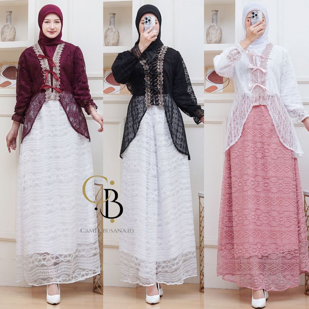 Wiza Dres Set inner Outer Dan Rok Tutu Rok Brokat Camelbusana Gamis Muslim Wanita Lebaran Kondangan