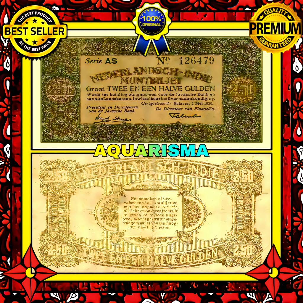 KOLEKSI NUMISMATIK - SOUVENIR UANG KUNO 2½ GULDEN HINDIA BELANDA MUNTBILJET 1920