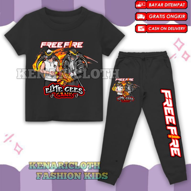 (BISA COD) SETELAN KAOS ANAK FREE FIRE ELITE CEES GANK / SET BAJU DAN CELANA JOGER ANAK LOGO FREE FI