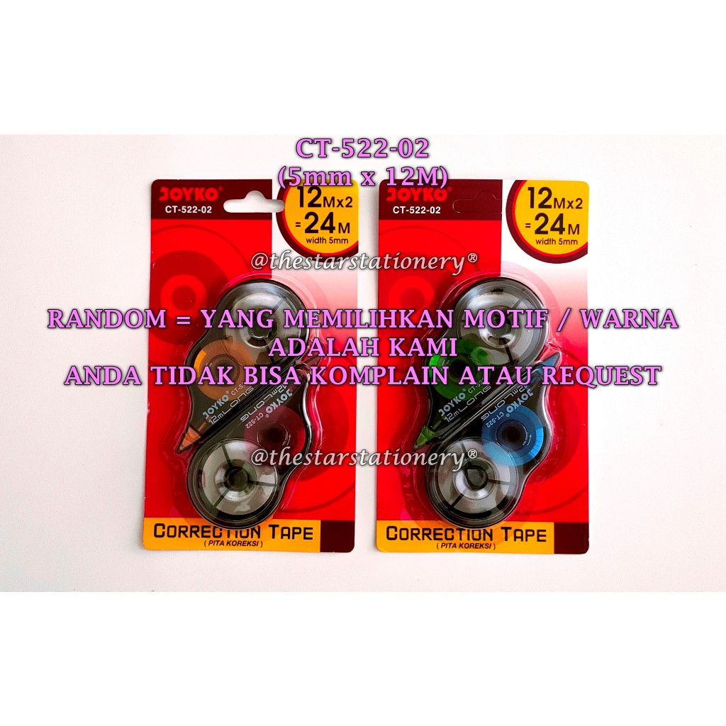 

(1 Set Isi 2 Pcs) GROSIR Correction Tape Joyko CT-522-02 (12 M x 5 mm) / Pita Koreksi Joyko CT-522