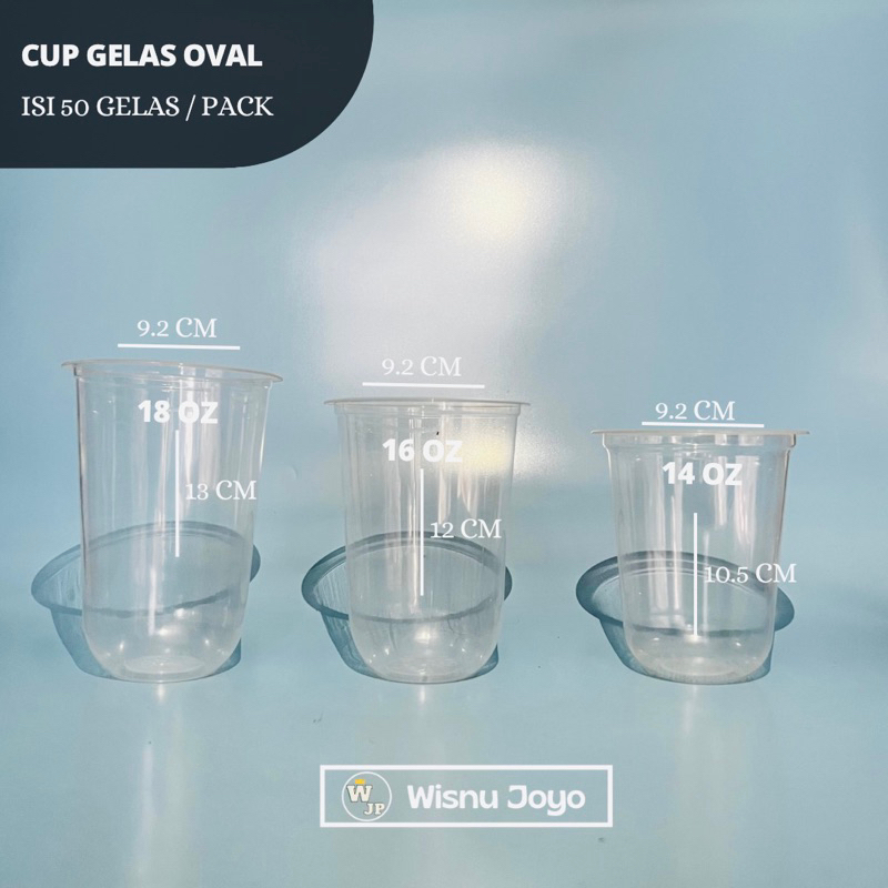 Cup Gelas Oval 14 oz 16 oz 18 oz @50 / Cup Gelas Plastik Oval Murah