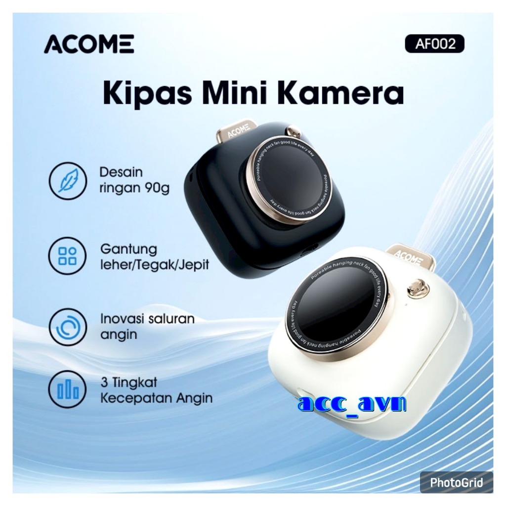 ACOME AF002 Mini Fan Desain Kamera Portable Kipas Angin Mode Senyap 3 Mode Kecepatan