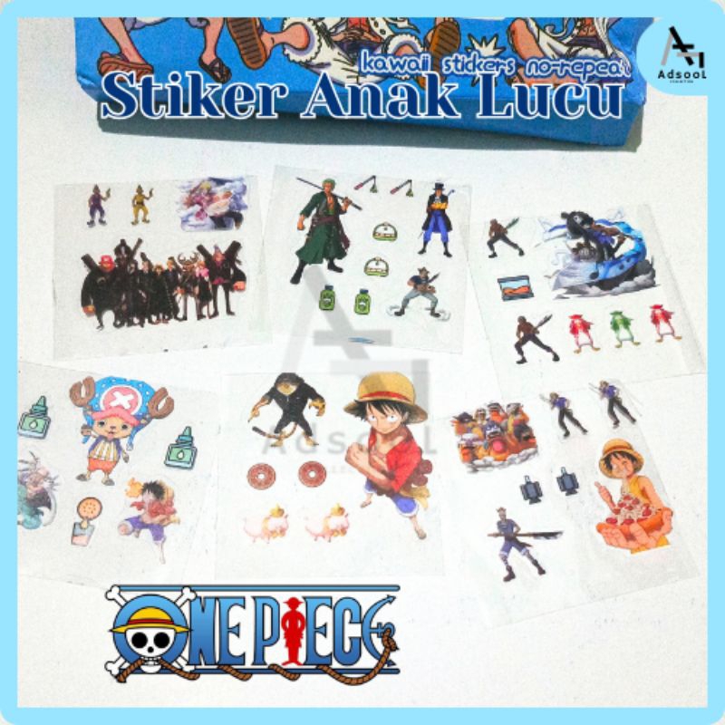 

Sticker Anak Karakter ANIME ONE PIECE Lucu Korea Aesthetic Ecer Isi 5 Lembar/10 Lembar Waterproof Murah