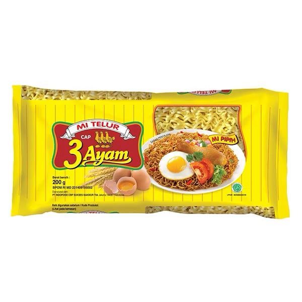 

Mie Telur Cap 3 Ayam (Satuan) 200gr