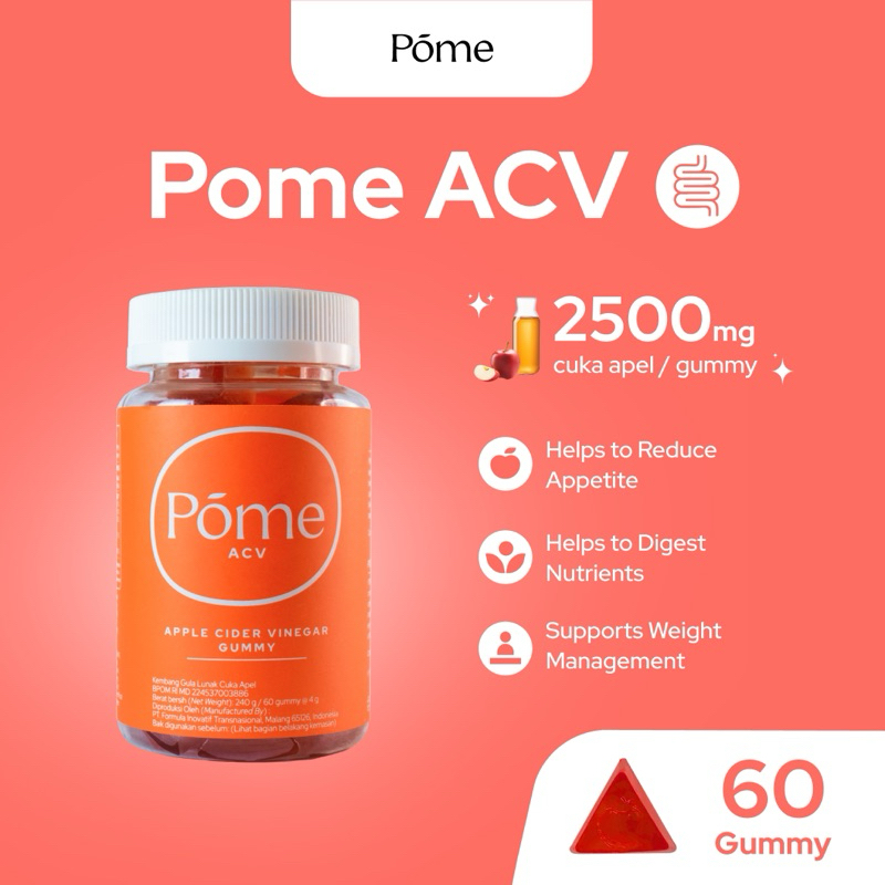 Pome ACV Gummy - 60 gummy / Cuka Apel Apple Cider Vinegar Suplemen Diet Vegan Detox