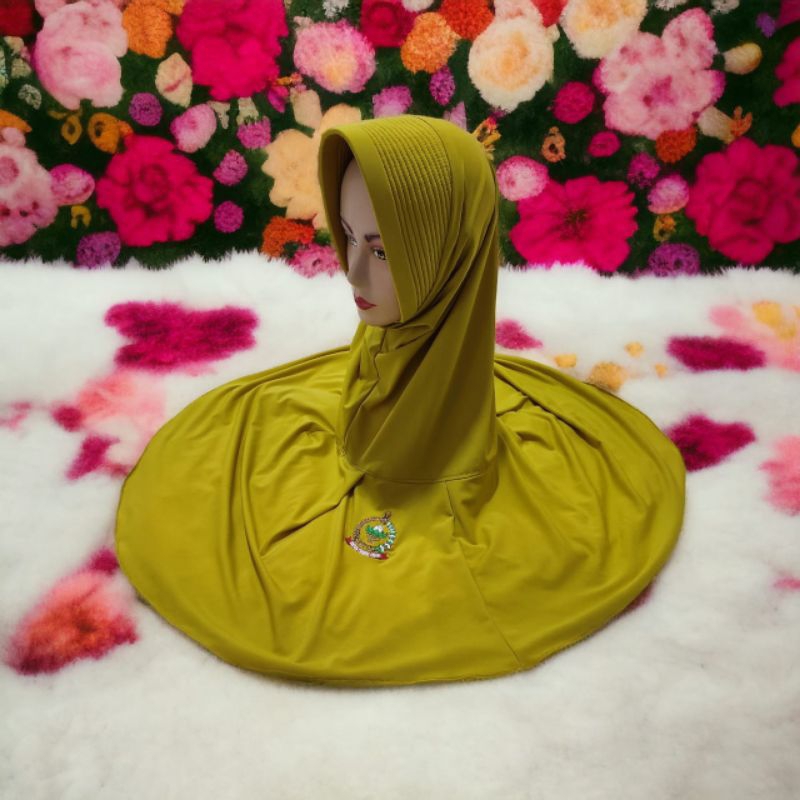 Jilbab pso Persit terbaru warna hijau / jilbab pso Persit lemon logo bordir