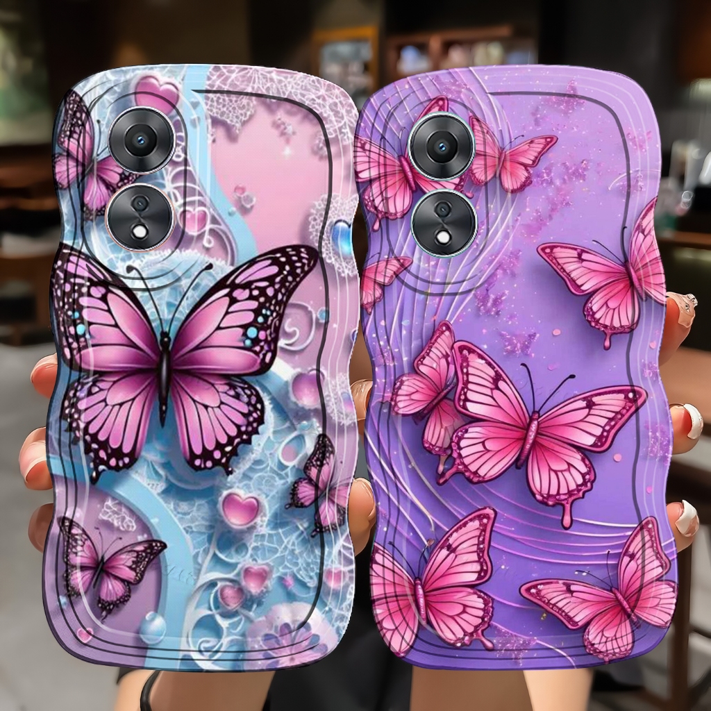 Case untuk type OPPO A18 A38 A17 A17K A584G A585G A784G A785G Softcase gelombang motif butterfly (JJ