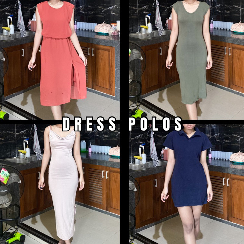 PRELOVED dress polos lengan panjang lengan pendek kutungan slimfit berkerah gamis