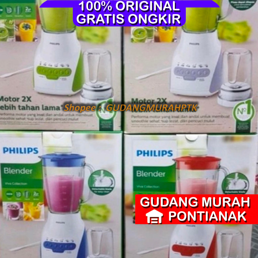 Blender Philips HR 2116 Tabung Jumbo Pelumat serbaguna Kering dan Basah Mesin Kuat Untuk Juice Bumbu