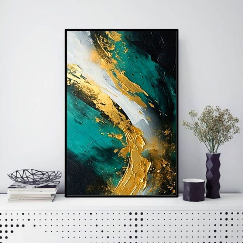 lukisan abstrak digital printing kanvas print dekorasi rumah hiasan dinding modern tema abstrak hija