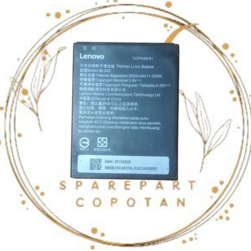Baterai Lenovo A7000 A7000A A7000+ BL243 Original Copotan
