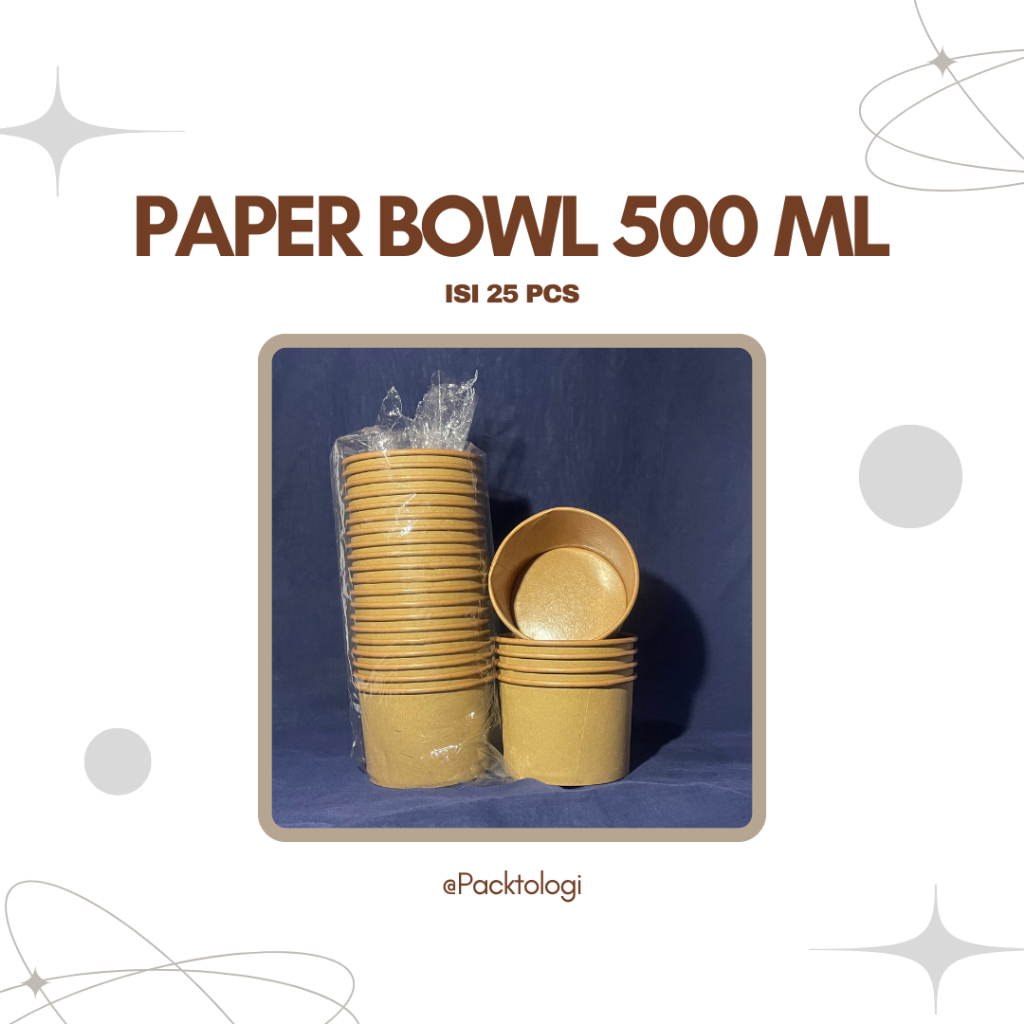 Paper Bowl Kraft / Coklat / Mangkok Kertas/ Paper Cup Rice Bowl 500 ML Isi 25 PCS