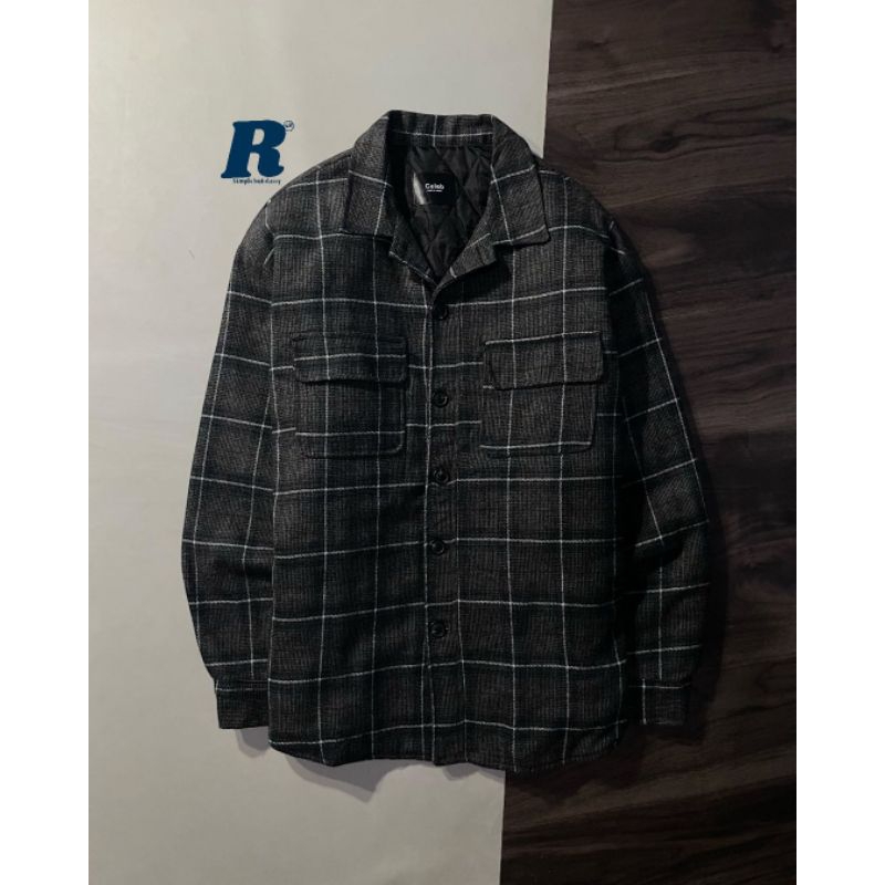 Kemeja Jacket Outer Flannel Shirt Wool 4 Pocket CELEB Size fit XXXL Unisex Jumbo Big Size