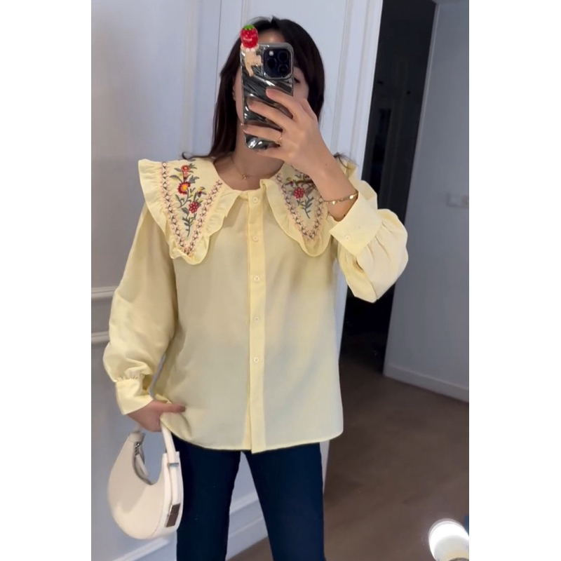 BAJU BLOUSE KOREAN KERAH COLLAR / BAJU FLOWER BORDIR / BAJU LUCU / BAJU MEWAH IMPORT / BAJU BANGKOK 