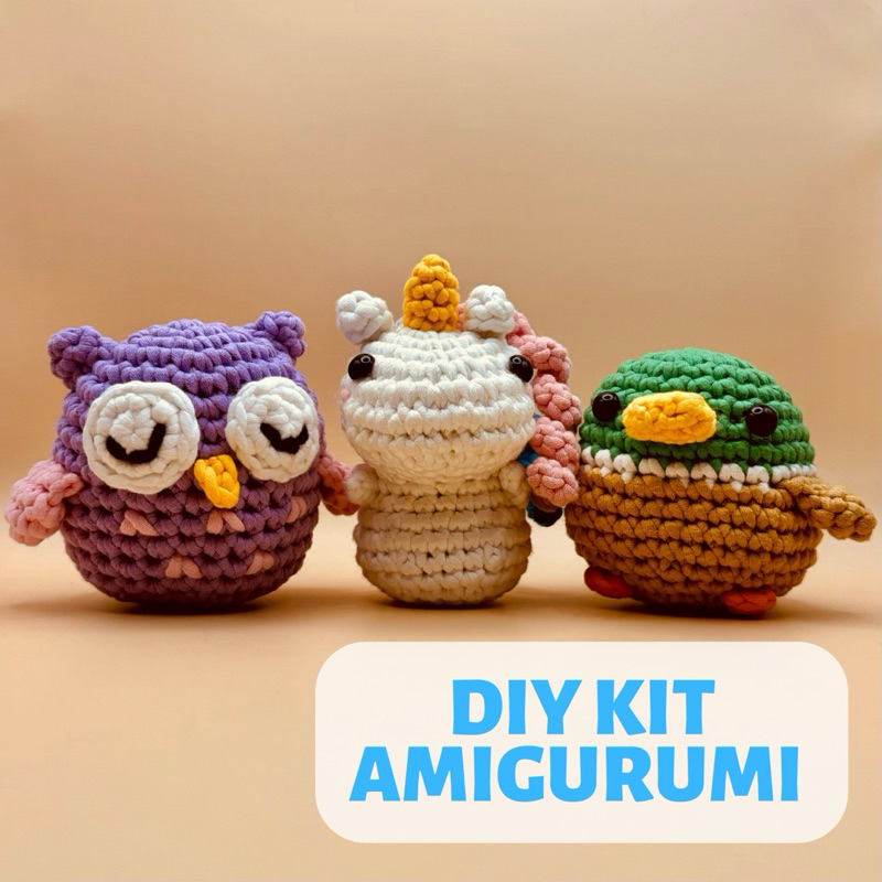 DIY Owl - Unicorn - Duck Bundle Crochet Kit Amigurumi - Rajut Boneka Pemula