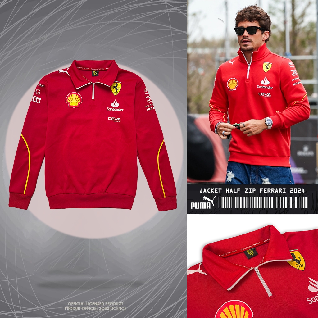 Jaket Ferrari Merah 2024 Team Racing f1 Formula one 1 Jacket Crewneck Sweater pria red