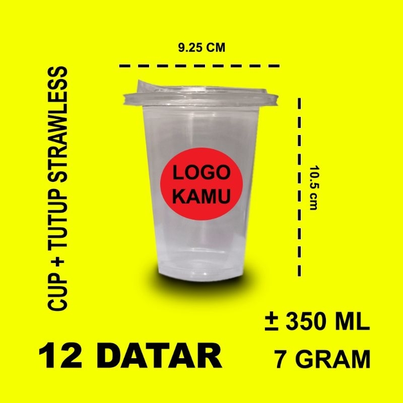 Cup Minuman Custom 12 Oz + Lid strawless