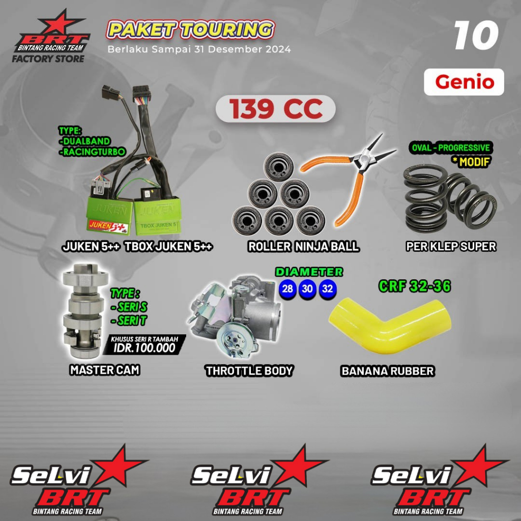 PAKET TOURING BRT ECU JUKEN 5++ ROLLER NINJA BALL PER KLEP THROTTLE BODY TB BANANA RUBBER NOKEN AS M