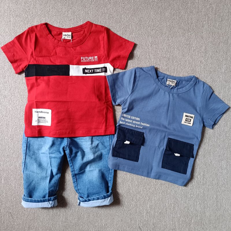 SIZE S (3-6 kg) USON BUNDLING SETELAN + KAOS PANJANG ANAK COWOK BABY BOY BAYI