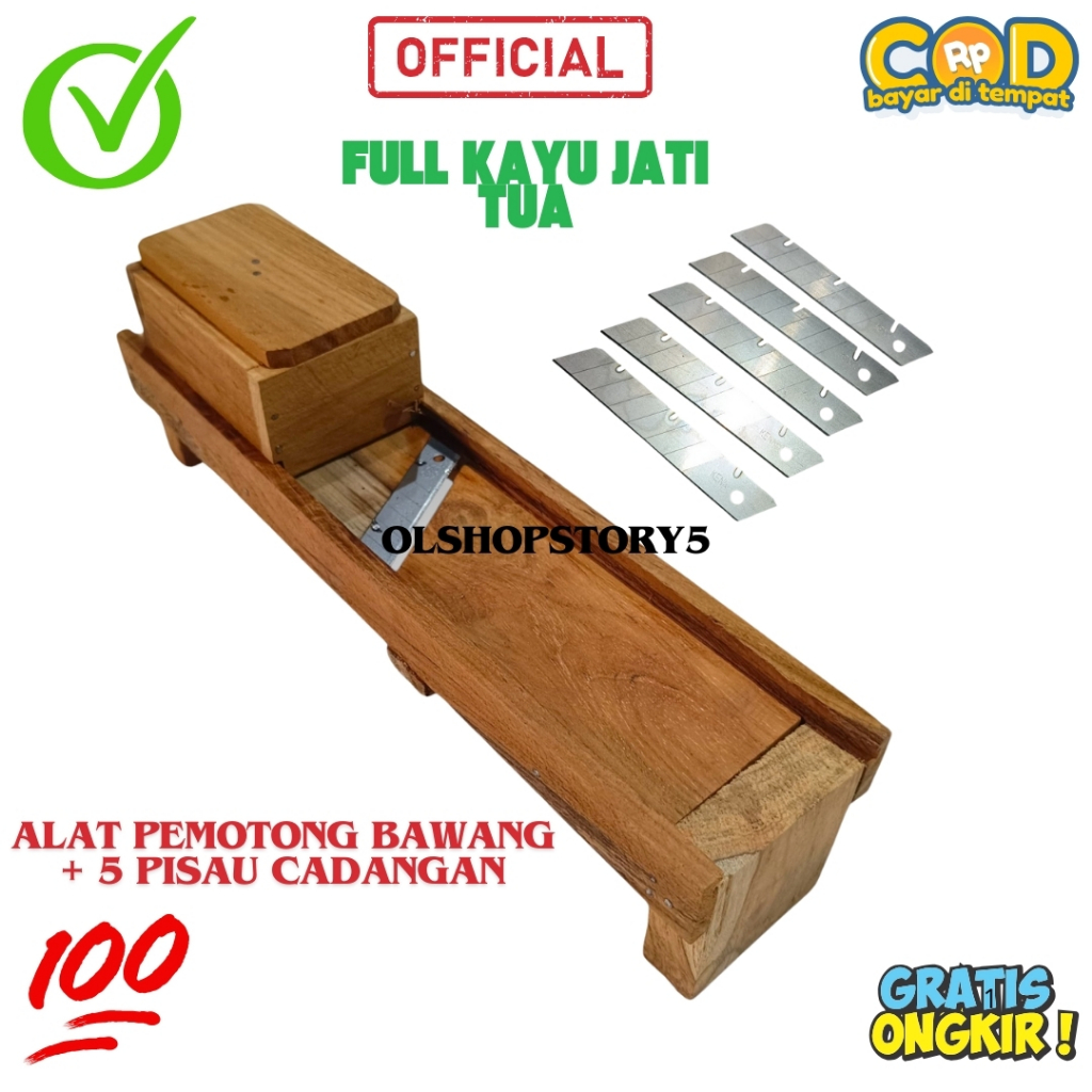 Pasah Bawang Merah + Pisau Cadangan Full Kayu Jati Tua / Pasah Serbaguna / Irisan Bawang Kayu