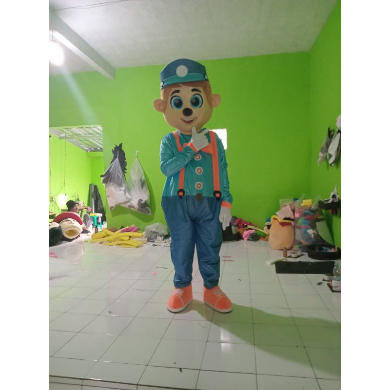 Kostum badut mario biru mantap