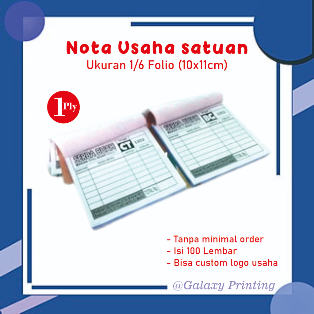 

NOTA MINI | NOTA USAHA 1 PLY UKURAN SEPERENAM FOLIO RANGKAP 1 ISI 100 LEMBAR