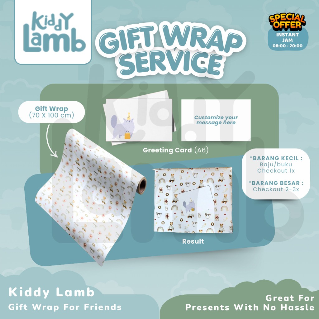 

KIDDY LAMB Gift Box / Kotak + Bingkisan Kertas Kado + Wish/Birthday Card / Wrapping Paper Present Box