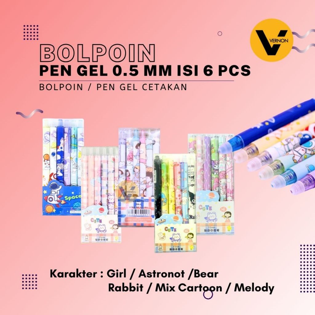 

Pulpen Gel Pen Gel Pulpen Mekanik Pen Gel 0.5 mm isi 6 pcs Motif Kartun