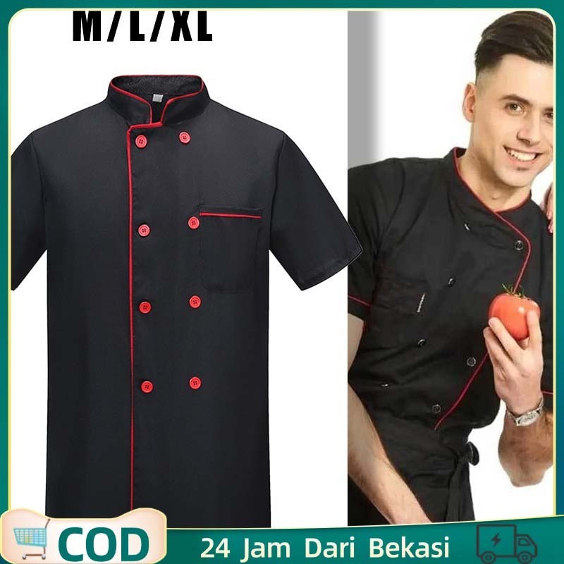 Baju Koki Hitam / Baju Chef Pria / Baju Kitchen Chef Pria / Baju Chef Indonesia
