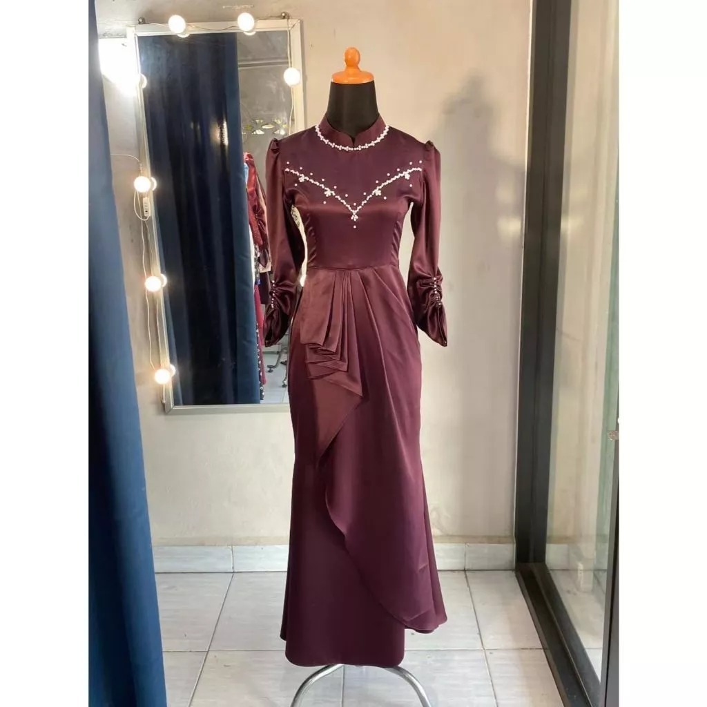(BARU) Hanifa Dress Gamis Baju Gaun Satin Silk Tile Mermaid Duyung Bridesmaid Murah Kondangan Wisuda