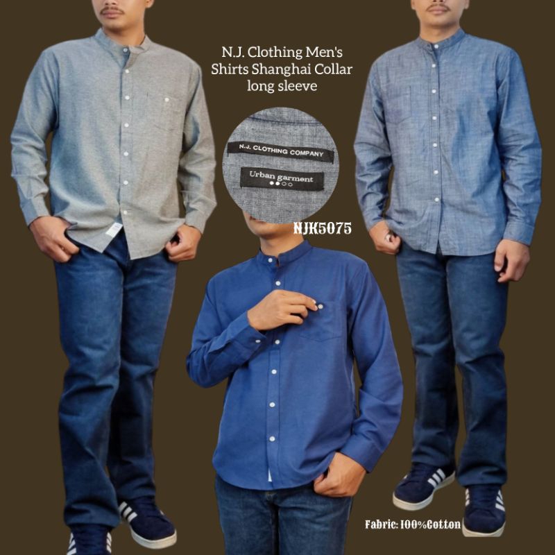 N.J. Clothing Men's Shirt Shanghai Collar long sleeve NJK5075
