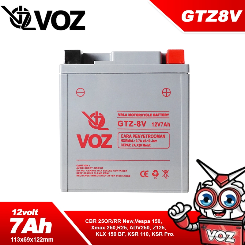 VOZ Aki Motor GTZ8V 12V 7AH - baterai aki motor GTZ8V