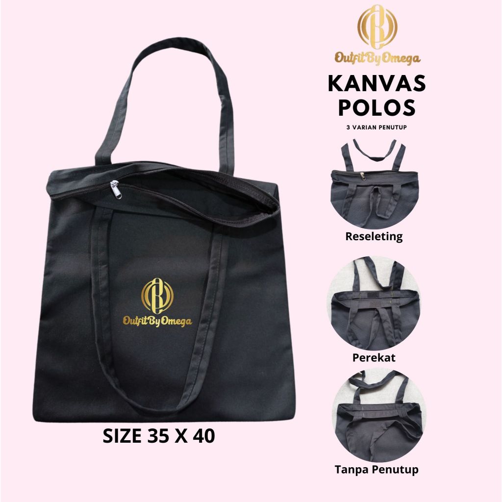 Totebag Bahan Kanvas Hitam Polos 35x 40
