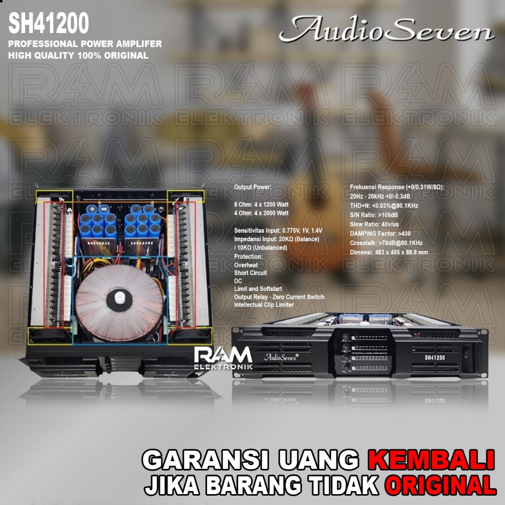 Power Amplifier 4 Channel AUDIO SEVEN SH41200 | SH 41200 Original 4 x 1200 Watt