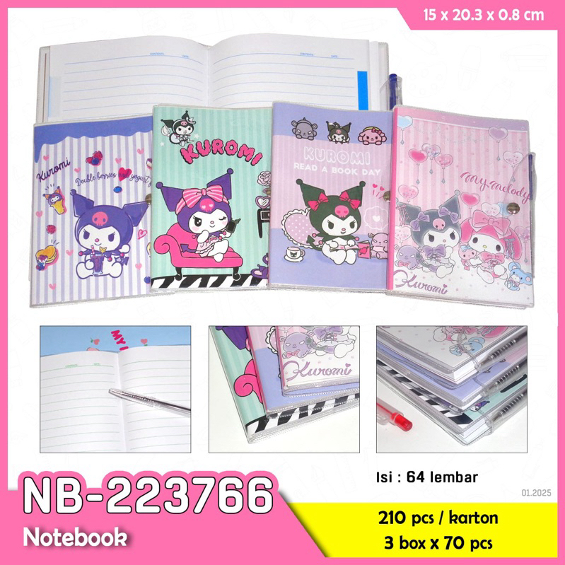 

Buku Diary Kancing A5 bonus Pulpen seri Kuromi / Notebook A5 Garis / Buku Agenda Soft cover A5 + Pen Cetrek