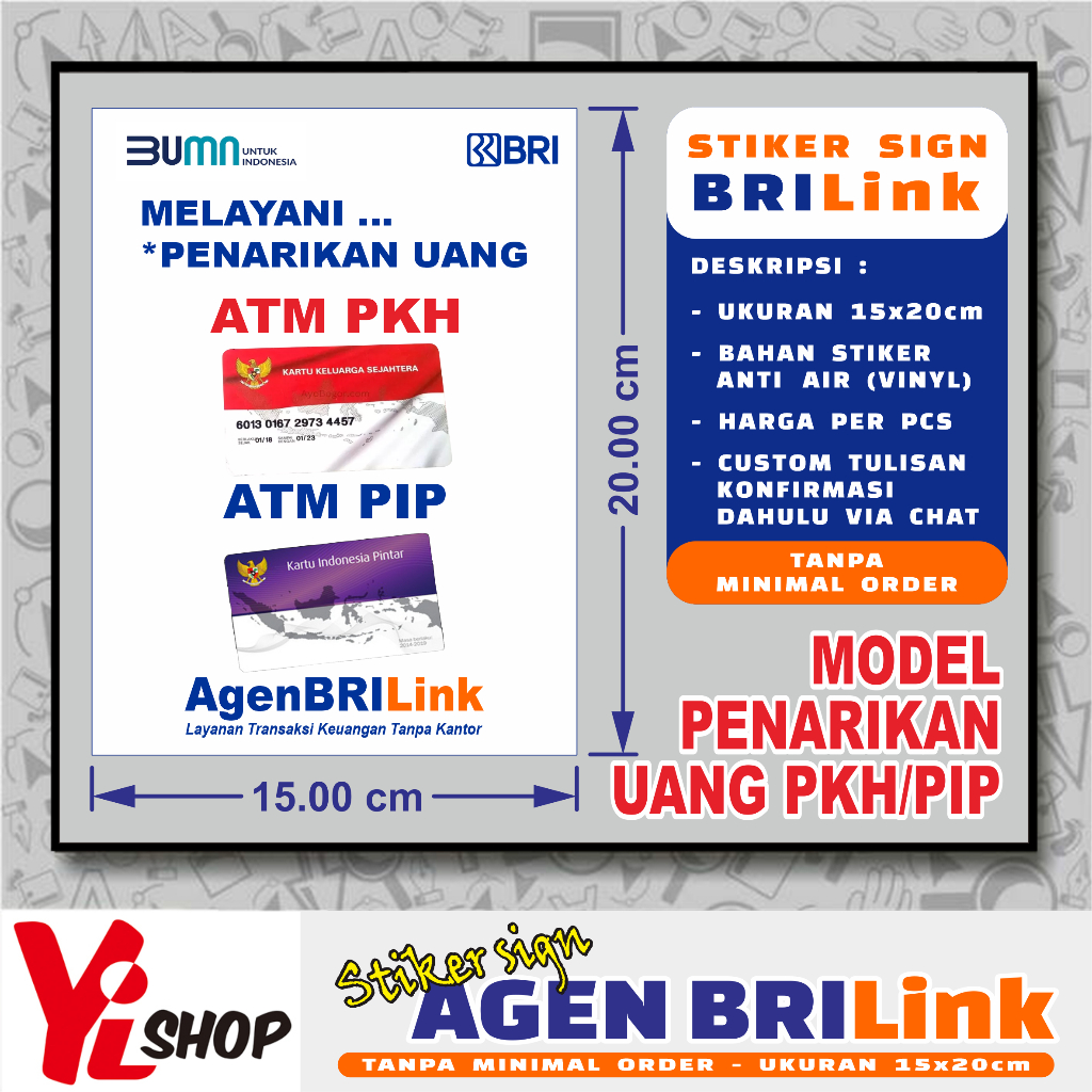 

STIKER VINYL ETALASE PENGUMUMAN BRILINK PENARIKAN UANG PKH PIP CEK SALDO GRATIS DLL